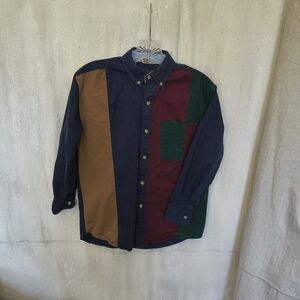Color  Blocked Youth Size Large Casual Button Down Long Sleeve Shirt